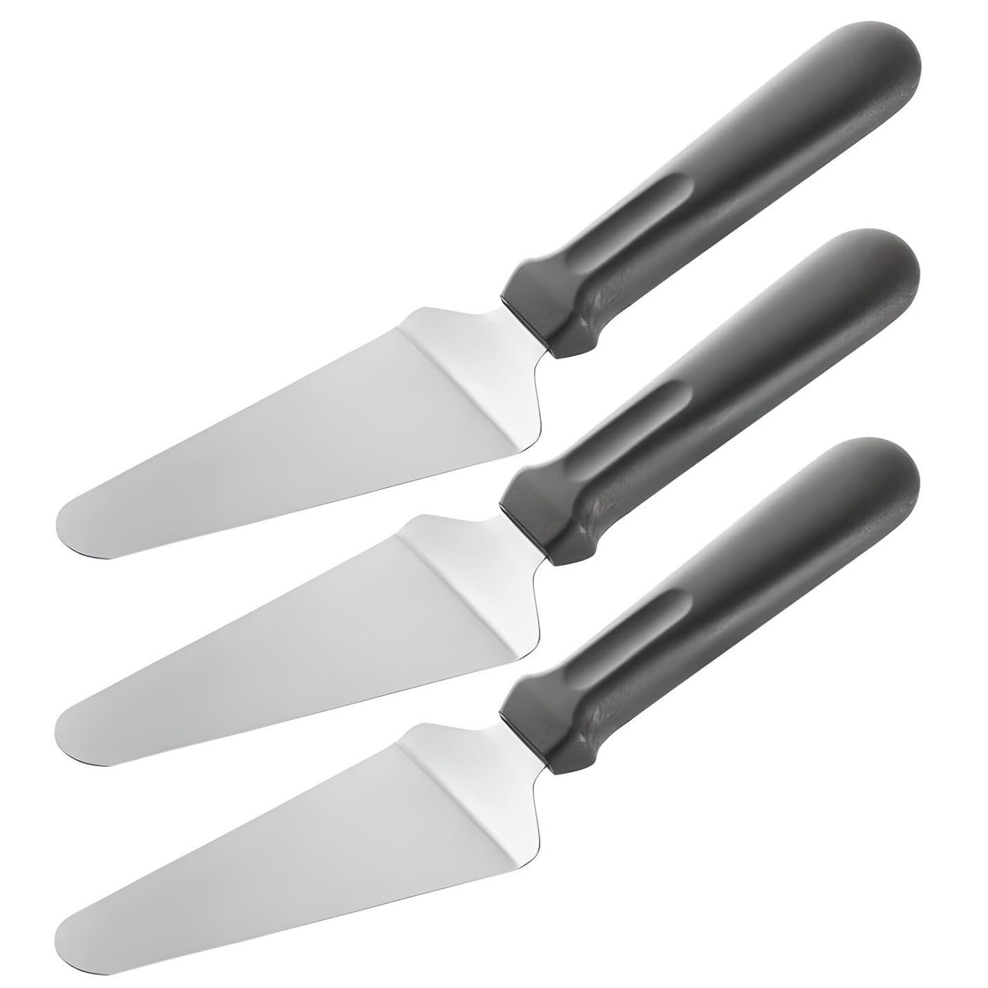 OCS Parts Pro Series 3-Pack Pie and Pizza Servers | Stainless Steel Serving Cutting Slicer Spatula for Pizza, Cake, Pie and Desserts for Home and Commercial Kitchens | Black Handle