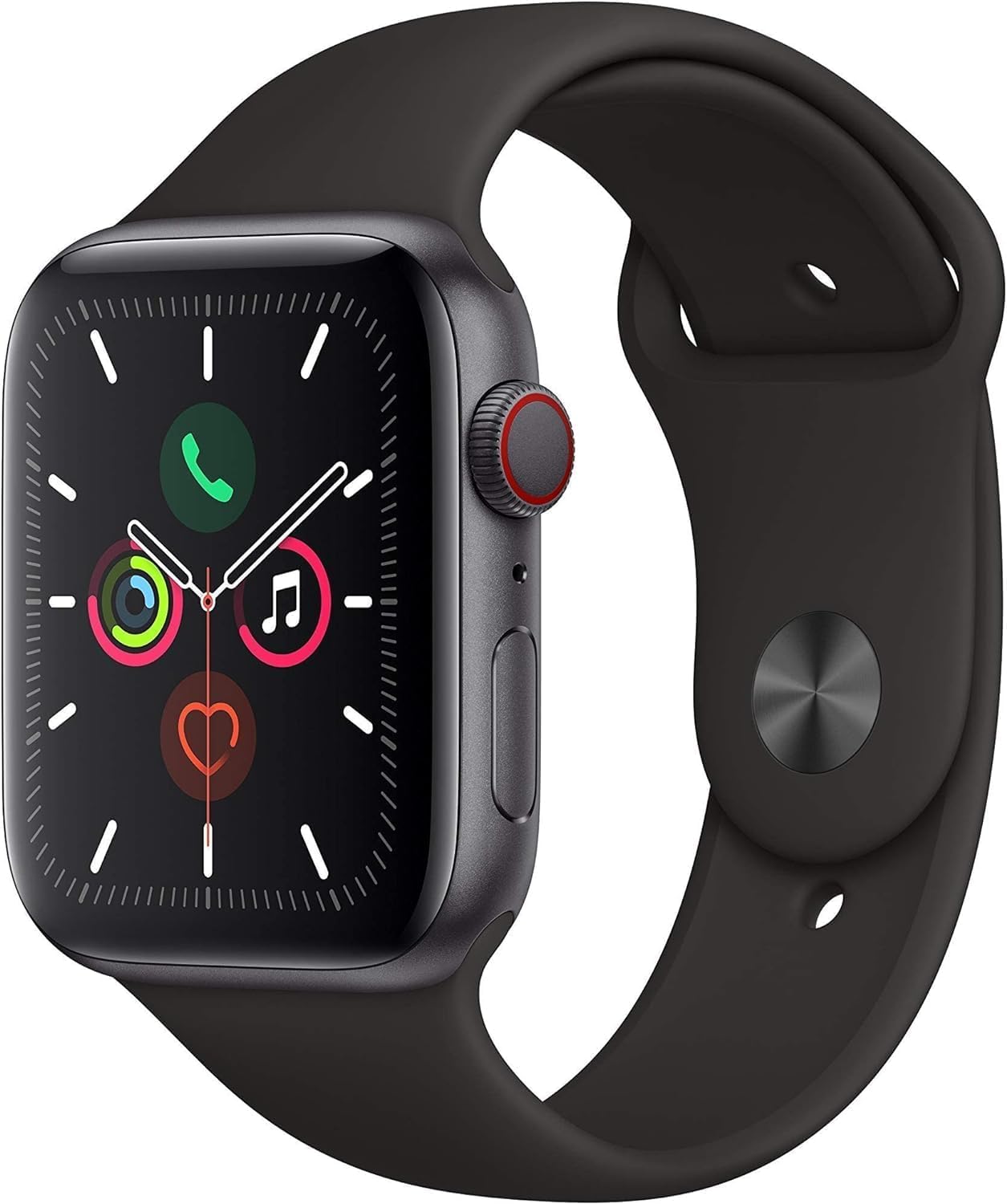 Apple Watch Series 5 (GPS + Cellular, 44MM) – Space Gray Aluminum Case with Black Sport Band (Renewed Premium)