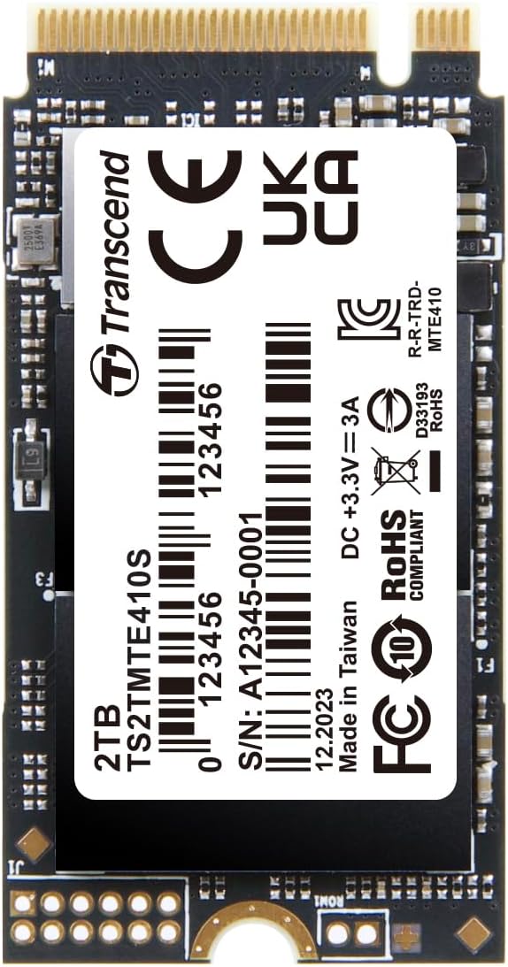 Transcend M.2 NVMe SSD 2TB 2242 PCIe Gen4x4 Max Read: 5,000MB/s Max Write: 4,300MB/s M Key TS2TMTE410S