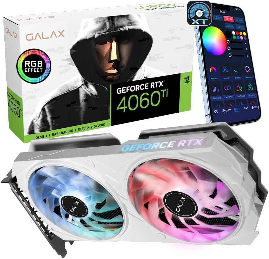 GALAX GeForce RTX 4060 Ti EX White 1-Click OC, Xtreme Tuner App Control, 8GB, GDDR6, 128-bit, DP*3/HDMI 2.1/DLSS 3/Gaming Graphics Card