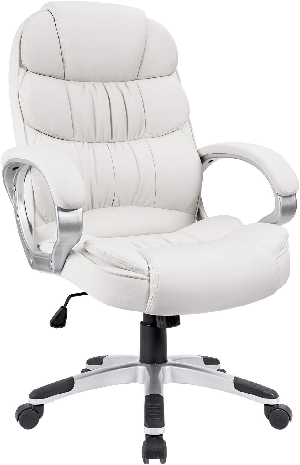 Homall Office Chair High Back Computer Desk Chair, PU Leather Adjustable Height Modern Executive Swivel Task with Padded Armrests and Lumbar Support (White)