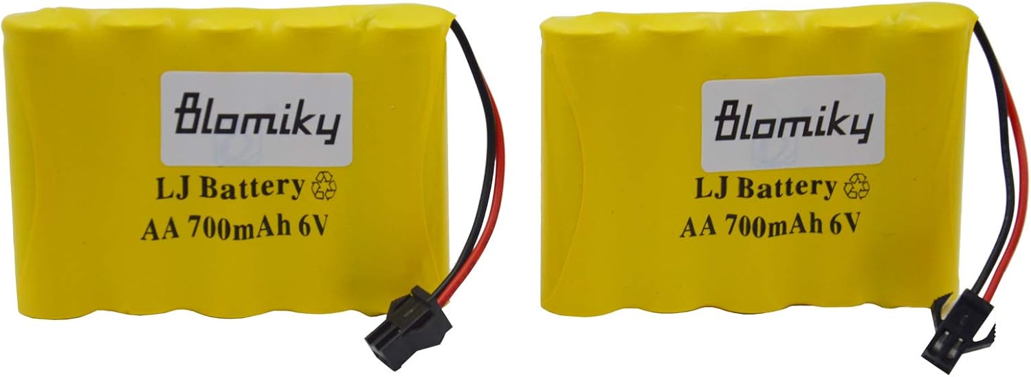 Blomiky 2 Pack 6.0V 700mAh Ni-cd Rechargeable AA Battery Pack SM 2P Plug for RC Cars Truck Cars 6V 700mAh Yellow 2