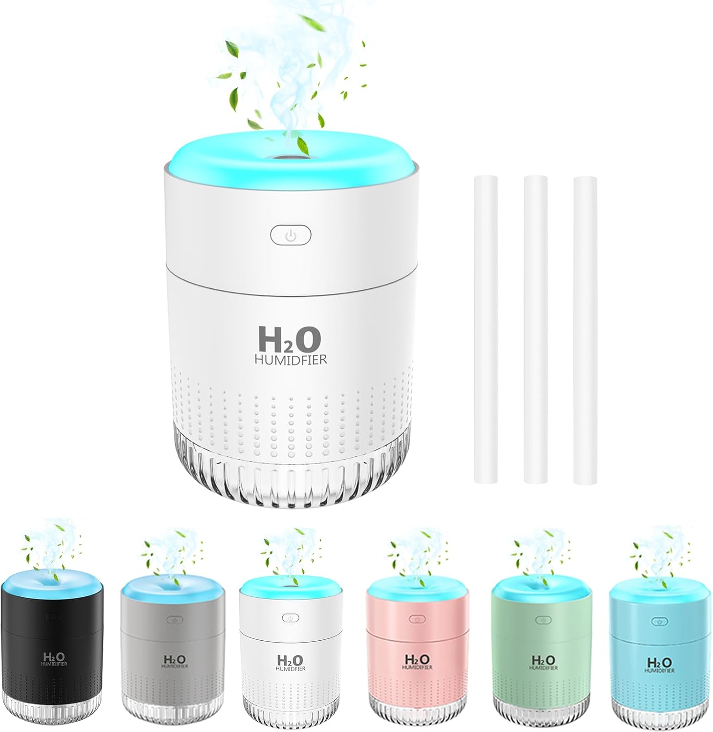 Rechargeable Mini Humidifier, Colorful Cool Mist Humidifier with 7 Color Light, Small Personal Desktop Humidifier for Baby Bedroom, Office, Nursery, Travel with Auto Shut-Off, Super Quiet (White)