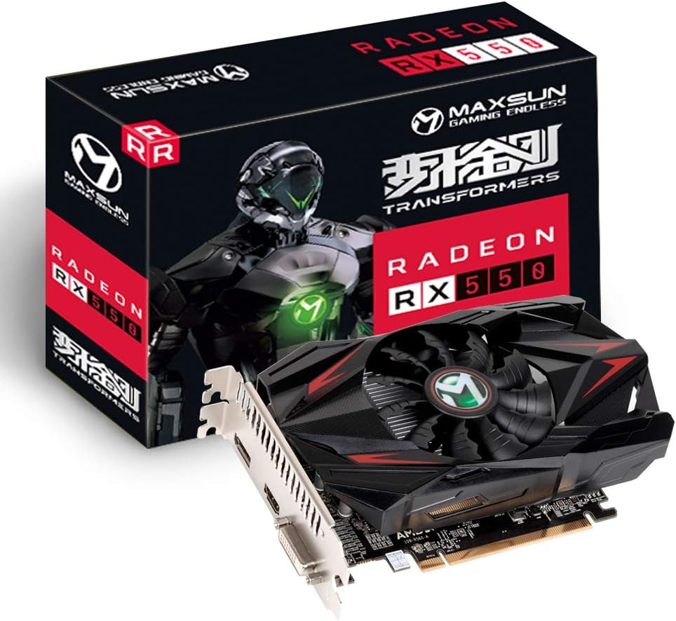 maxsun AMD Radeon RX 550 4GB GDDR5 ITX Computer PC Gaming Video Graphics Card GPU 128-Bit DirectX 12 PCI Express X16 3.0 DVI-D Dual Link, HDMI, DisplayPort