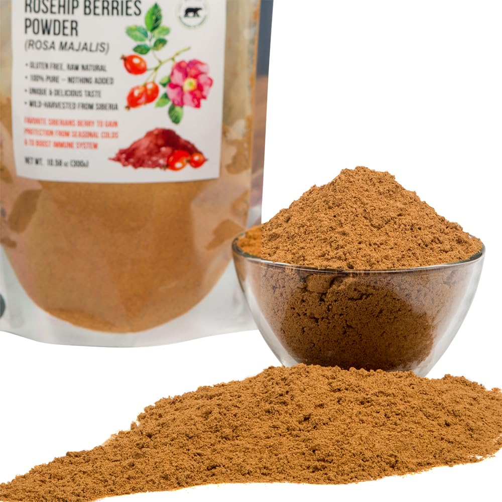 Ground Siberian Rose Hips Flour 300g Rosehips Herbal Dried Fine Powder Tea from Siberia Altai Mountains Taiga No Added Sugar Resealable Pouch