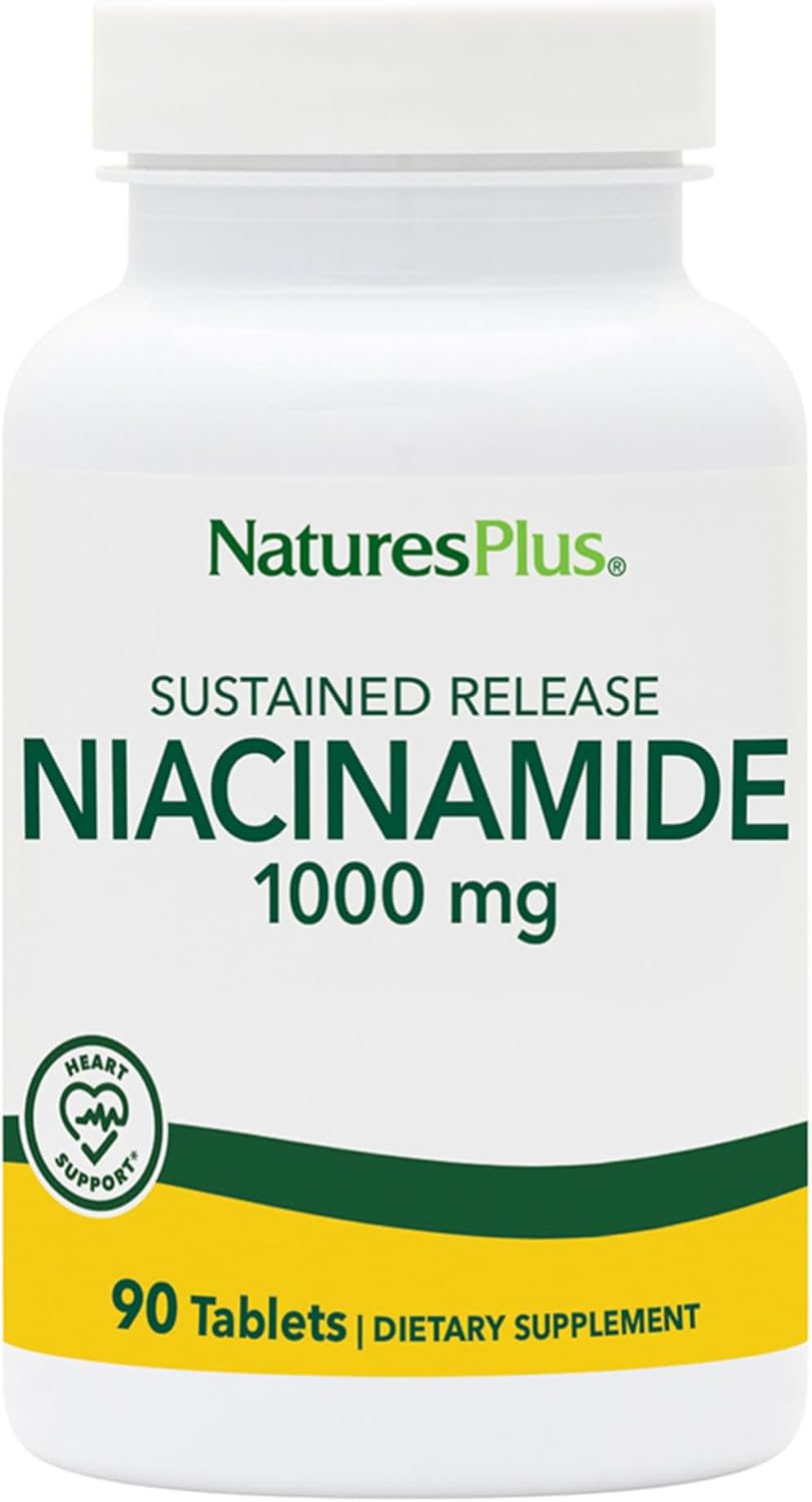 Natures Plus Niacinamide 1000 mg – 90 Sustained Release Tablets, Pack of 2 – Supports Immune & Skin Health, Energy Production & Brain Function – Vegetarian, Gluten Free – 180 Total Servings