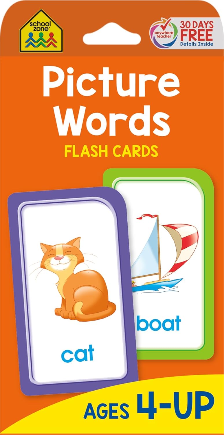 School Zone – Picture Words Flash Cards – Ages 4 and Up, Preschool to Kindergarten, Phonics, Early Reading Words, Sight Words, Word-Picture Recognition, and More