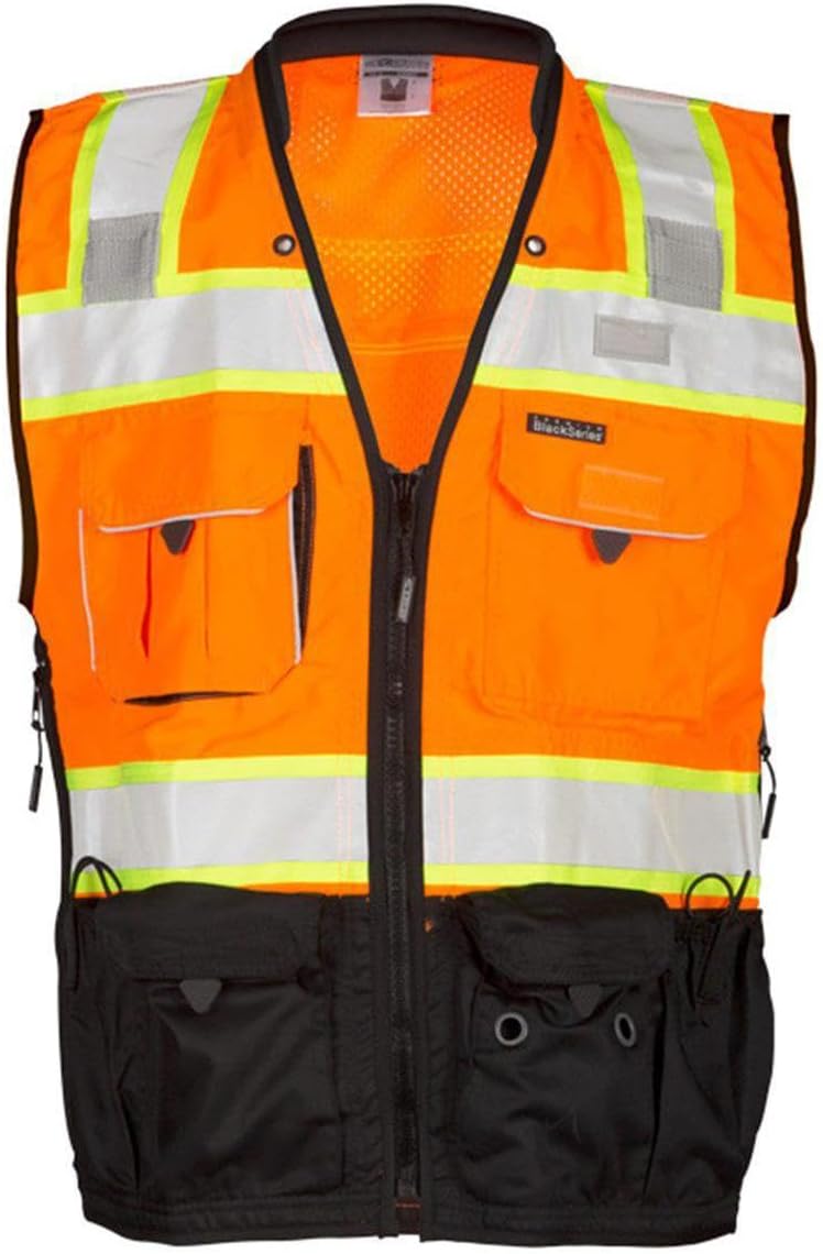 ML Kishigo Men’s Class 2 High Visibility Premium Black Series Surveyors Vest – Orange/Black, 2XL, Model Number S5000