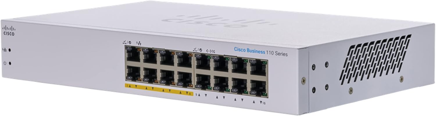 Cisco Business CBS110-16PP-D 16-Port Unmanaged Ethernet Switch (Renewed)