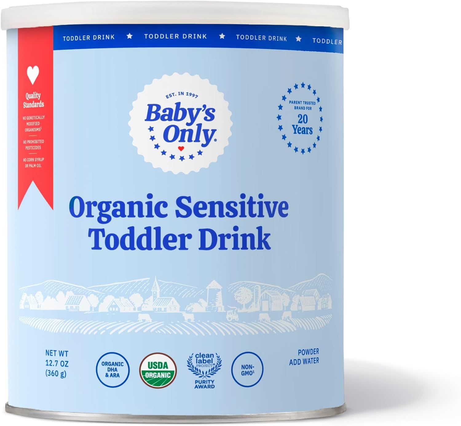 Baby’s Only Organic Sensitive Toddler Drink for Lactose Sensitive Toddlers (LactoRelief), No Soy Dairy Milk Powder, Organic Toddler Drink with Iron, Vitamin D, DHA, ARA, 12 Months Old & Up, 12.7 oz, 1 Pack