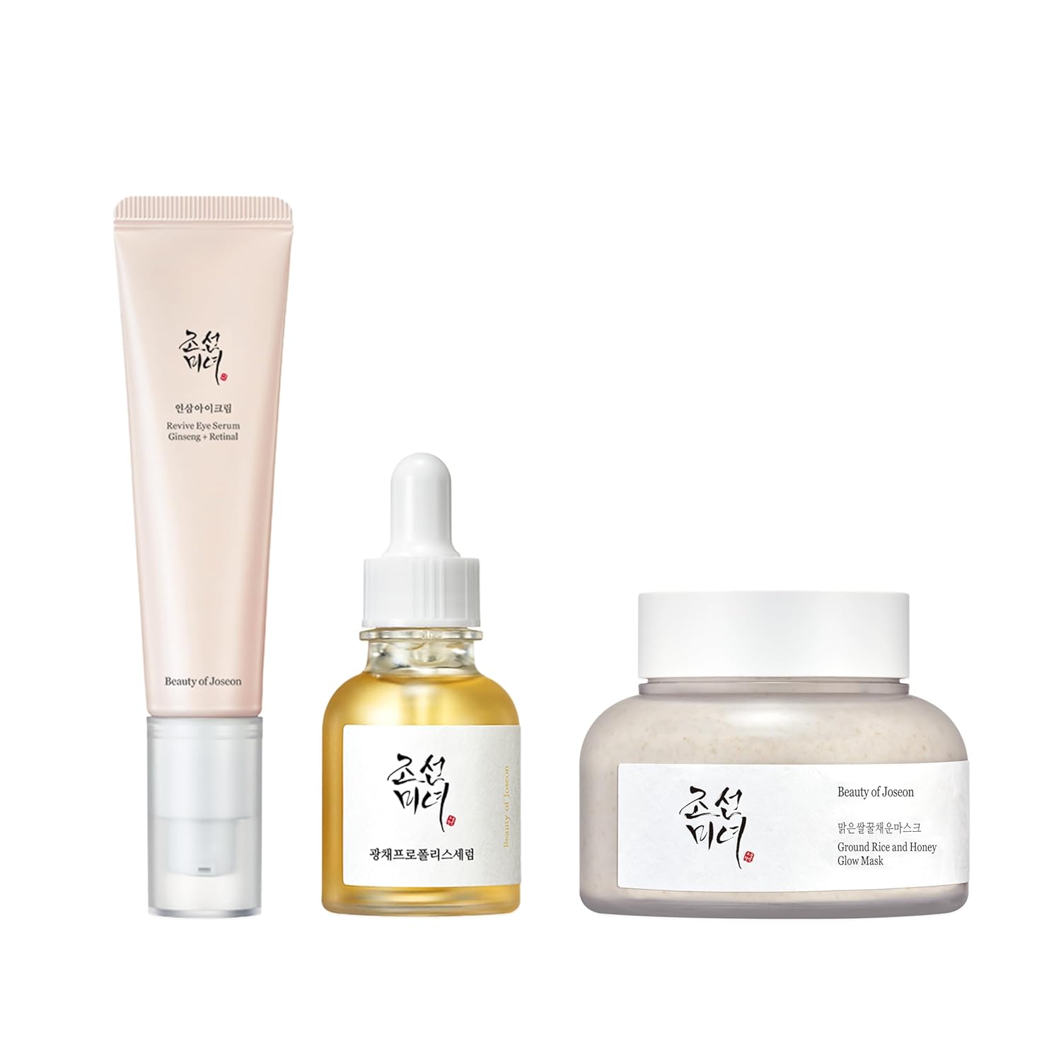 Beauty of Joseon Skincare Trio for Face Ginseng Eye Serum Glow Serum Rice and Honey Glow Mask for Under Eye Smooth Moisturize Skin, Korean Skincare