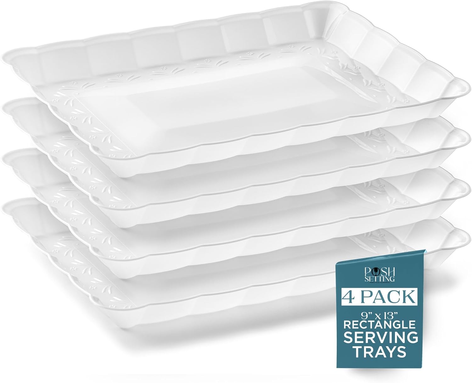 Posh Setting – Plastic Trays for Serving Food, White Serving Trays for Party, Plastic Serving Trays, Serving Dishes for Parties, Plastic Platters & Food Trays for Party, Plastic Serveware – 9×13