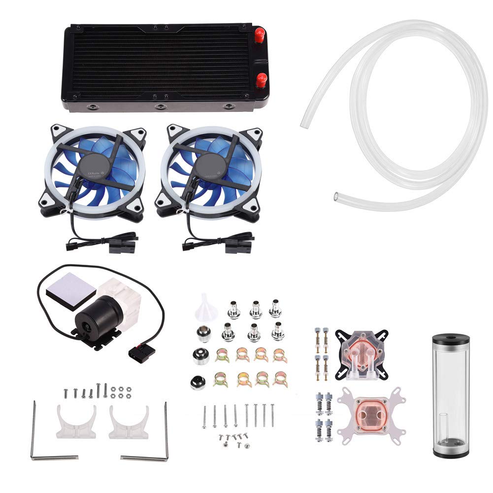 PC Water Cooling Kit DIY Water Cooling Kit with Cooler CPU/GPU Block Cylindrical Water Reservoir Pump LED Fan 240mm Heat Sink Connectors Kit Liquid Computer Water Cooling Set