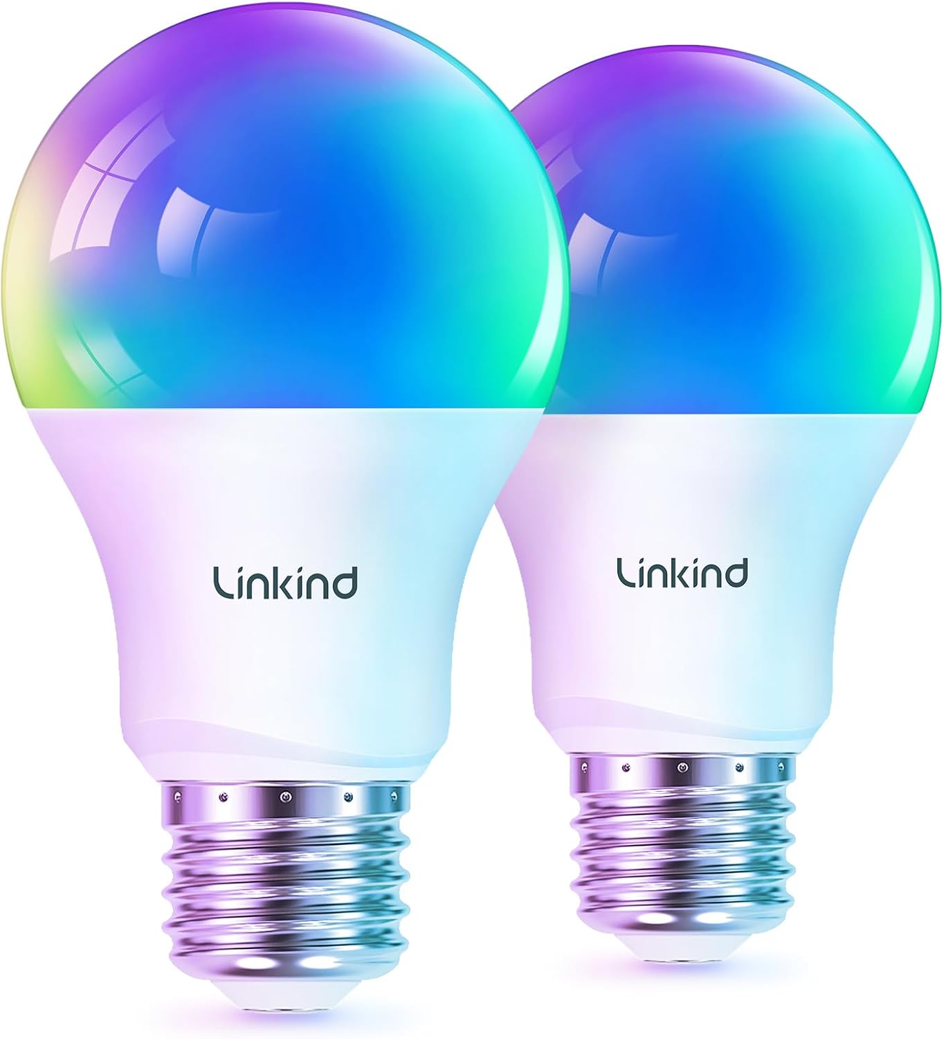 Linkind Matter Smart Light Bulb, Smart Bulbs Work with Apple Home/Siri/Alexa/Google Home/SmartThings, LED Color Changing Light Music Sync RGTBW, Smart Home, 60W 800LM A19 E26 2.4Ghz WiFi Only, 2 Pack