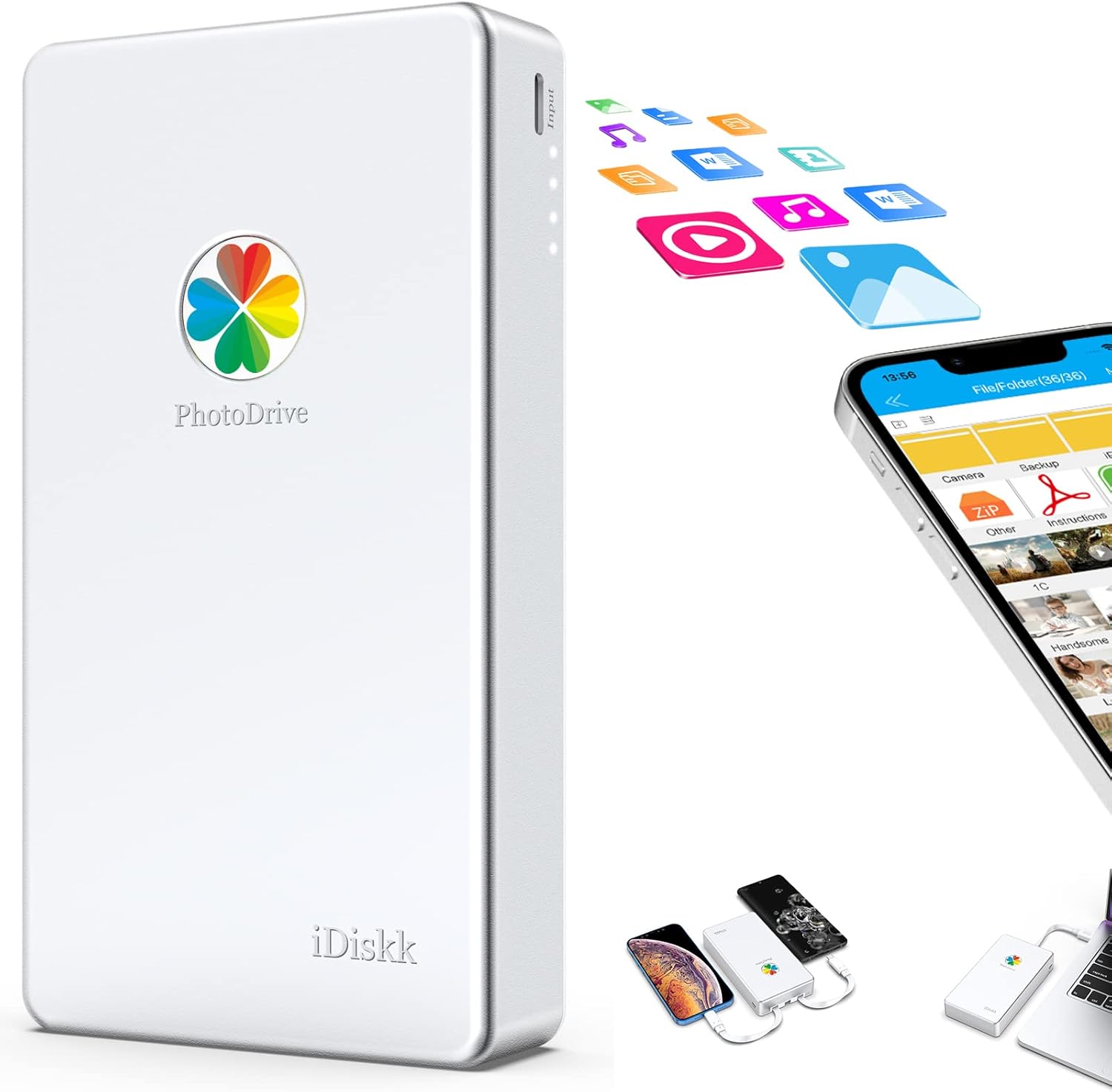 iDiskk 2TB App-le Certified External Hard Drive for iPhone 16,15 & iPad Android Mobile 2TB Photo Stick,MacBook and PC, Photo Storage Phone Drive to Bacukp Photos/Videos,Files for iPhone14/13/12/11/X