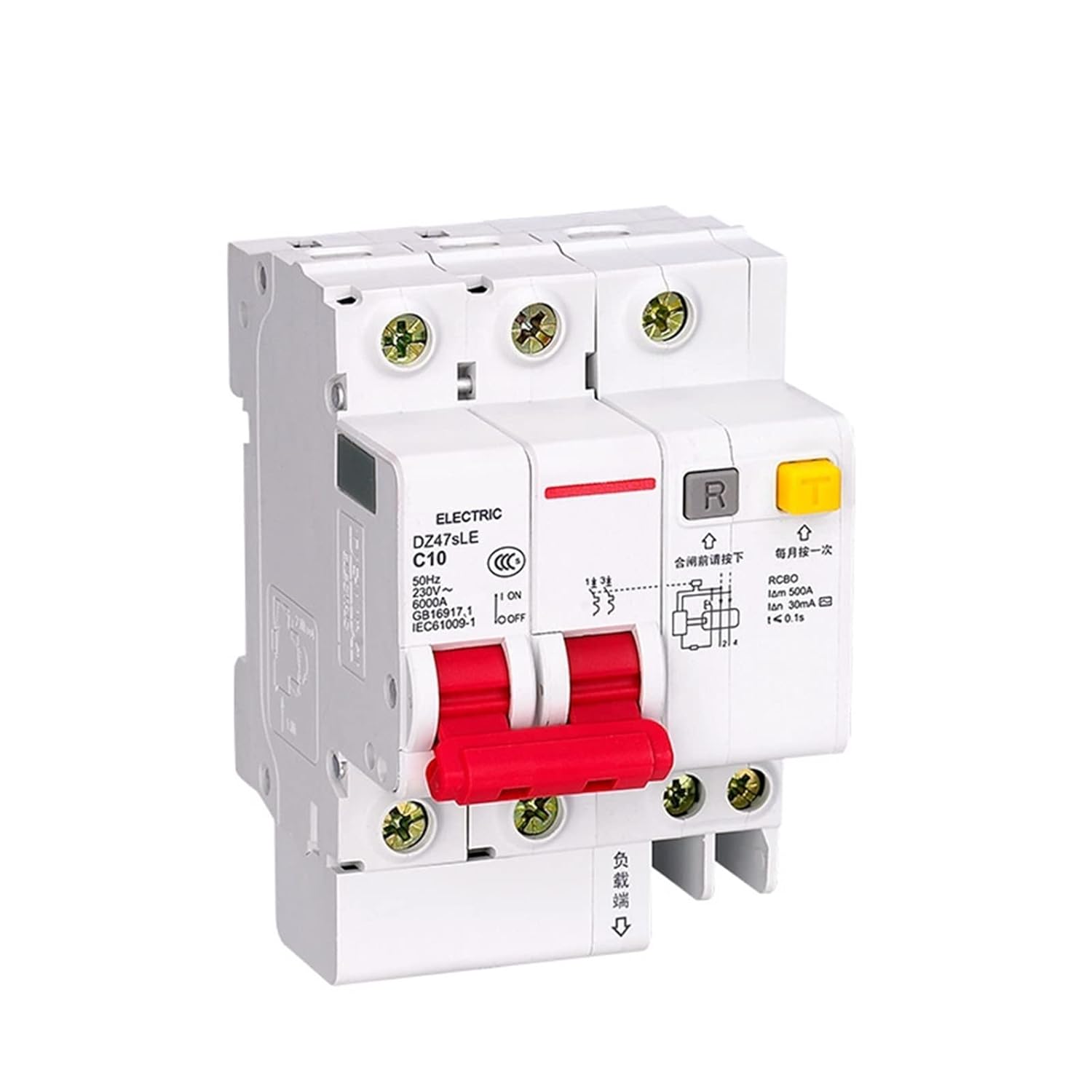 DZ47sLE Residual Current Earth Leakage Circuit Breaker 2P 10A 16A 20A 25A 32A 63A C Type RCBO 1Pcs (Color : 2P, Size : 32A)