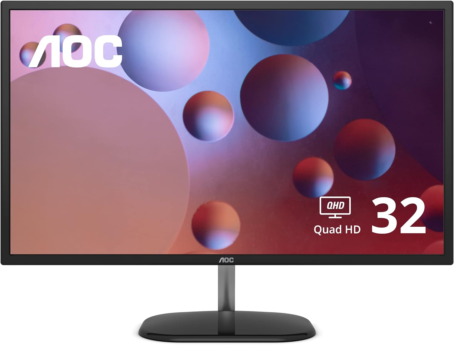 AOC Q32V3S 32″ 2560×1440 2K QHD monitor, IPS Panel, 75Hz refresh rate for casual gaming, 103% sRGB Coverage, VESA, HDMI/DP Ports,Black