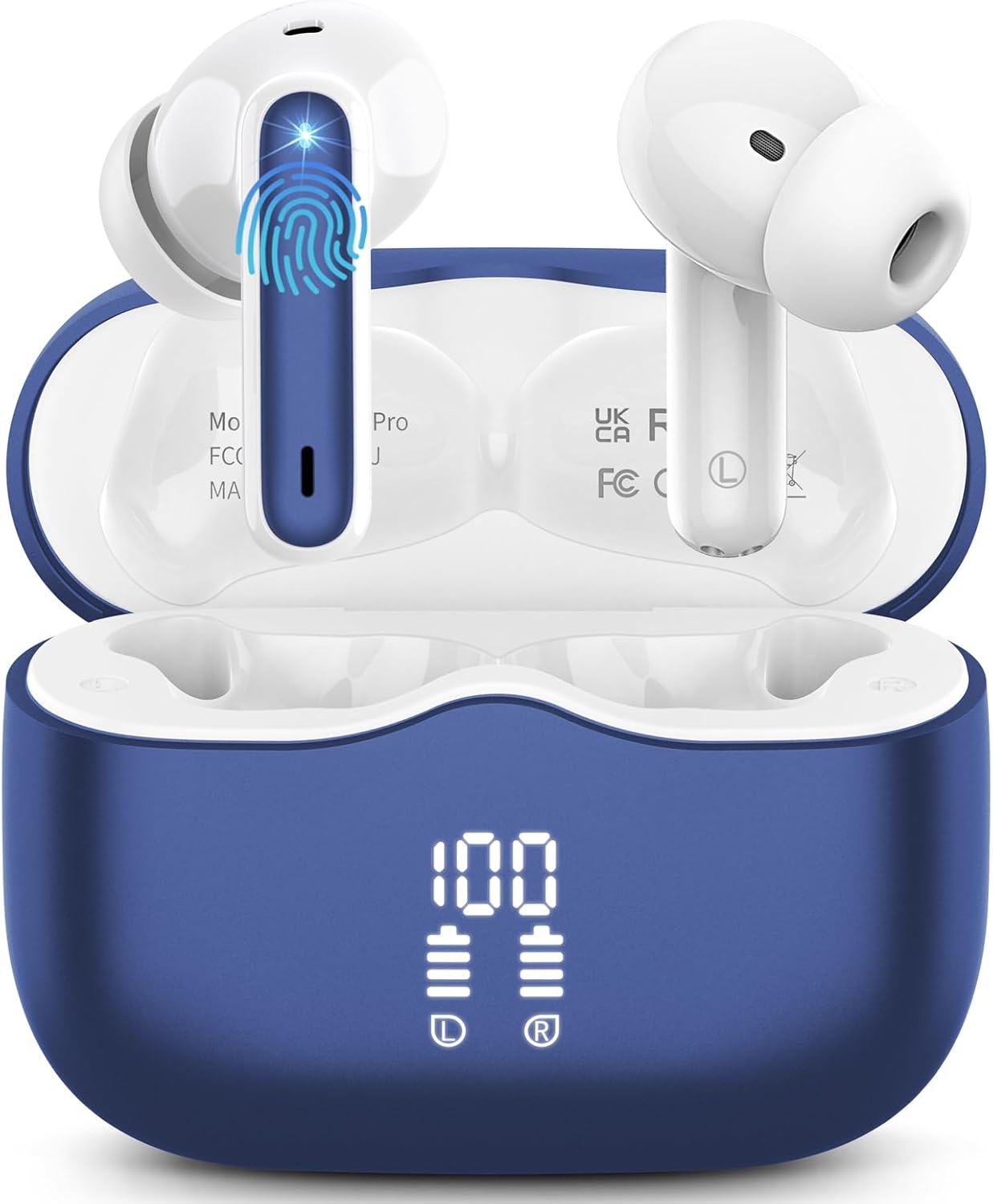 Wireless Earbuds, Bluetooth 5.3 Headphones in Ear with HiFi Stereo Deep Bass, 4 ENC Noise Cancelling Mic Wireless Earphones 40H, in-Ear Earbud Bluetooth Dual LED Display IP7 Waterproof, Dark Blue