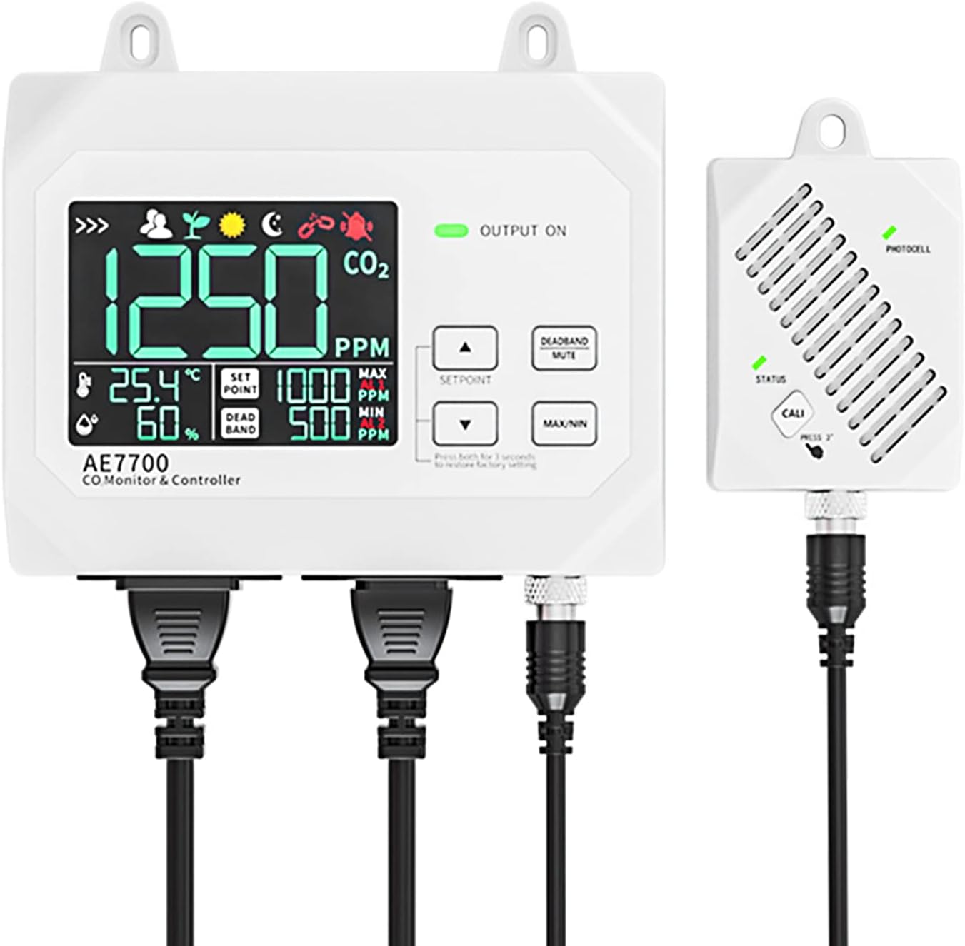 CO2 Monitor & Controller Tester 0~9999ppm Measuring Range with Human & Plant Mode High Sensitive Wall-Mounted Carbon Dioxide Air Quality Monitor for Green House, Factory, Home, Office