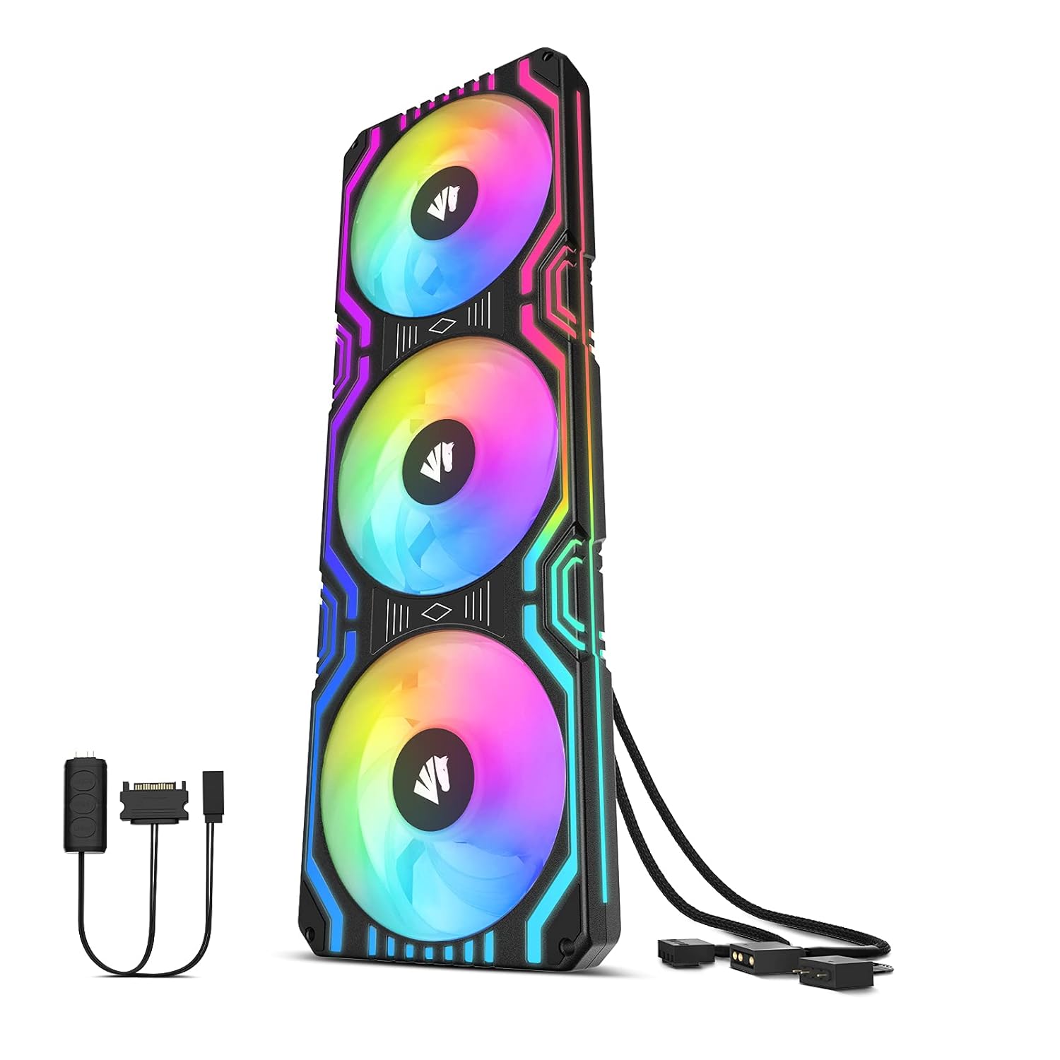 Asiahorse Matrix-Black 56 Addressable LEDs RGB Fans, 360MM All-in-One Square Frame Integrated RGB Case Fan with MB Sync/Analog Controller, PWM Control Fan for Computer Case and Liquid Cooling System