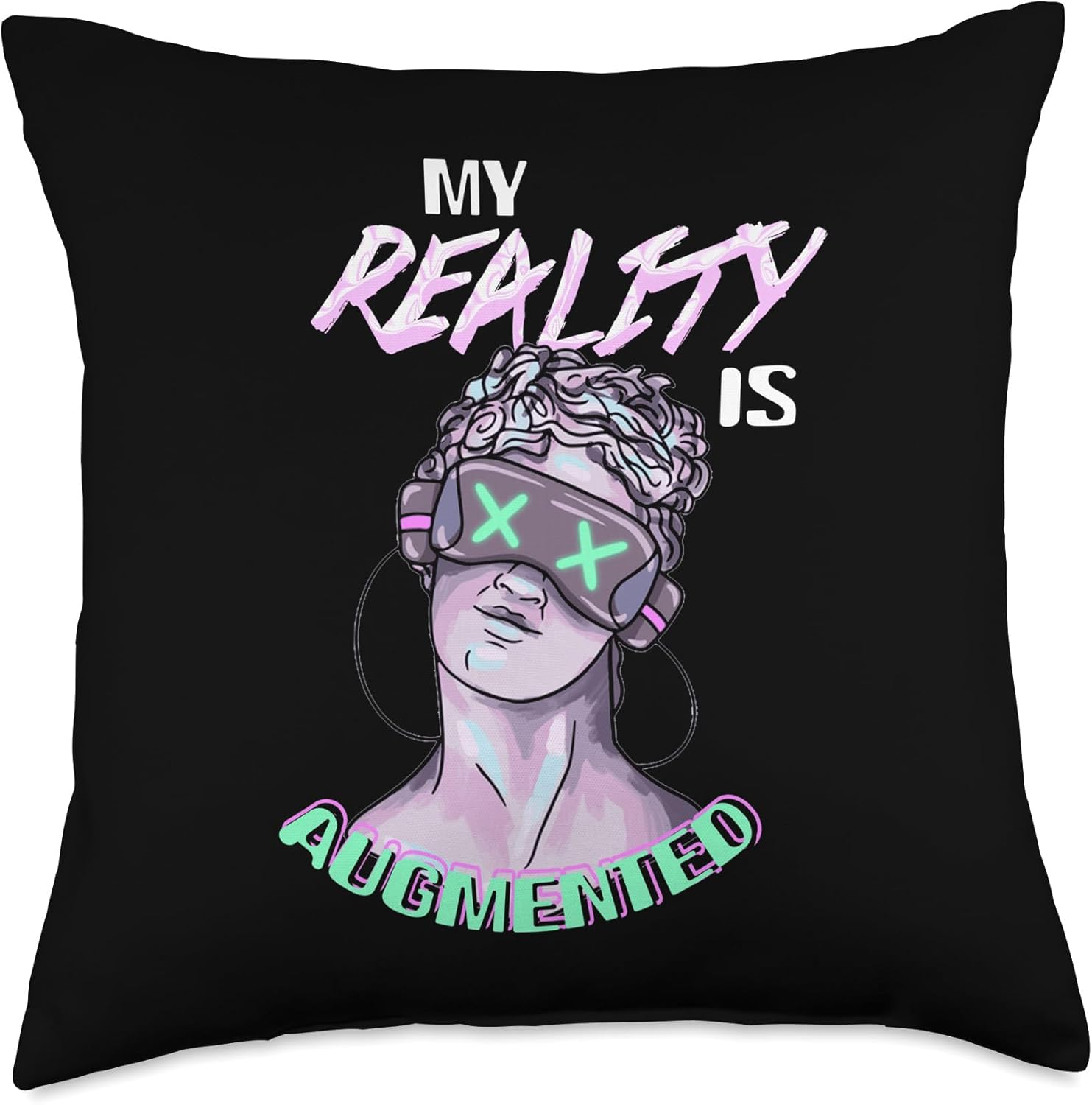 Augmented | Statue Virtual Reality | VR Gamer Throw Pillow, 18×18, Multicolor