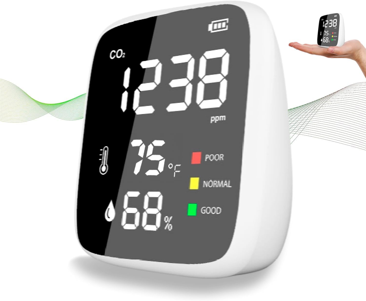 CO2 Monitor | Detector with Air Quality 4-in1 | Carbon Dioxide Detector | Humidity Meter Sensor with Indoor Thermometer | Digital Higrometer for Indoor Humidity and Temperature | Version 2024