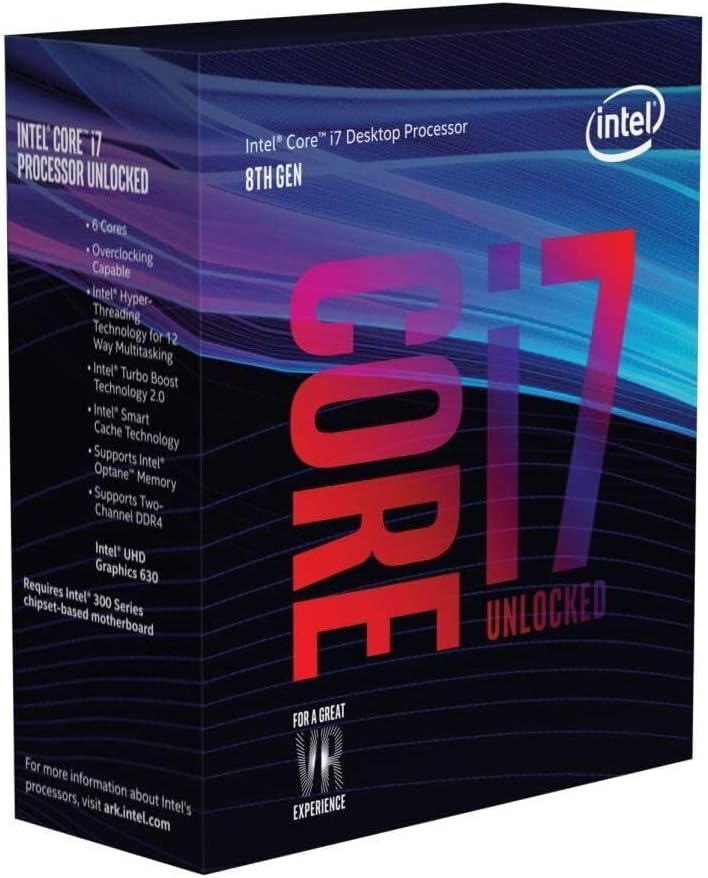 Intel Core i7-8700K Desktop Processor 6 Cores up to 4.7GHz Turbo Unlocked LGA1151 300 Series 95W (Renewed)