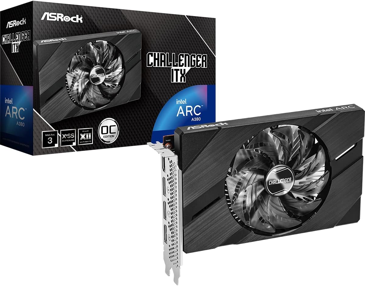 ASRock Intel ARC A380 Challenger ITX 6GB OC GDDR6 96-bit DisplayPort HDMI 0dB Silent Cooling 2250 MHz 7680 x 4320 PCI Express4.0 Graphics Card