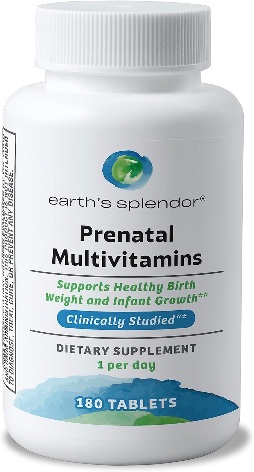 Earth’s Splendor Prenatal Multivitamin: Supports a Healthy Pregnancy, Growth/Brain Development for Baby, Folic Acid, Iron, Non-GMO, MMS Clinically Studied Formulation – 6 Month Supply, 180 Tablets