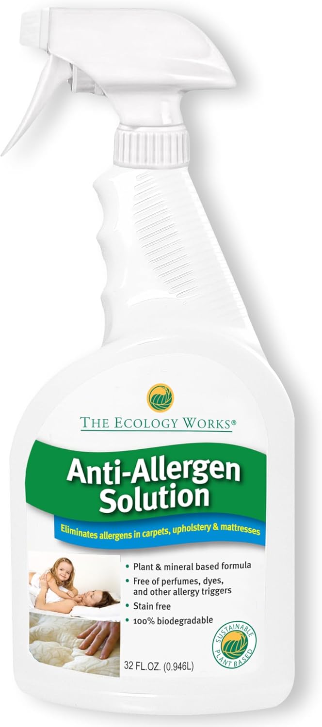 Ecology Works Anti-Allergen Solution – For Cleaning Home, Bedding, & Furniture Naturally with E book Tips