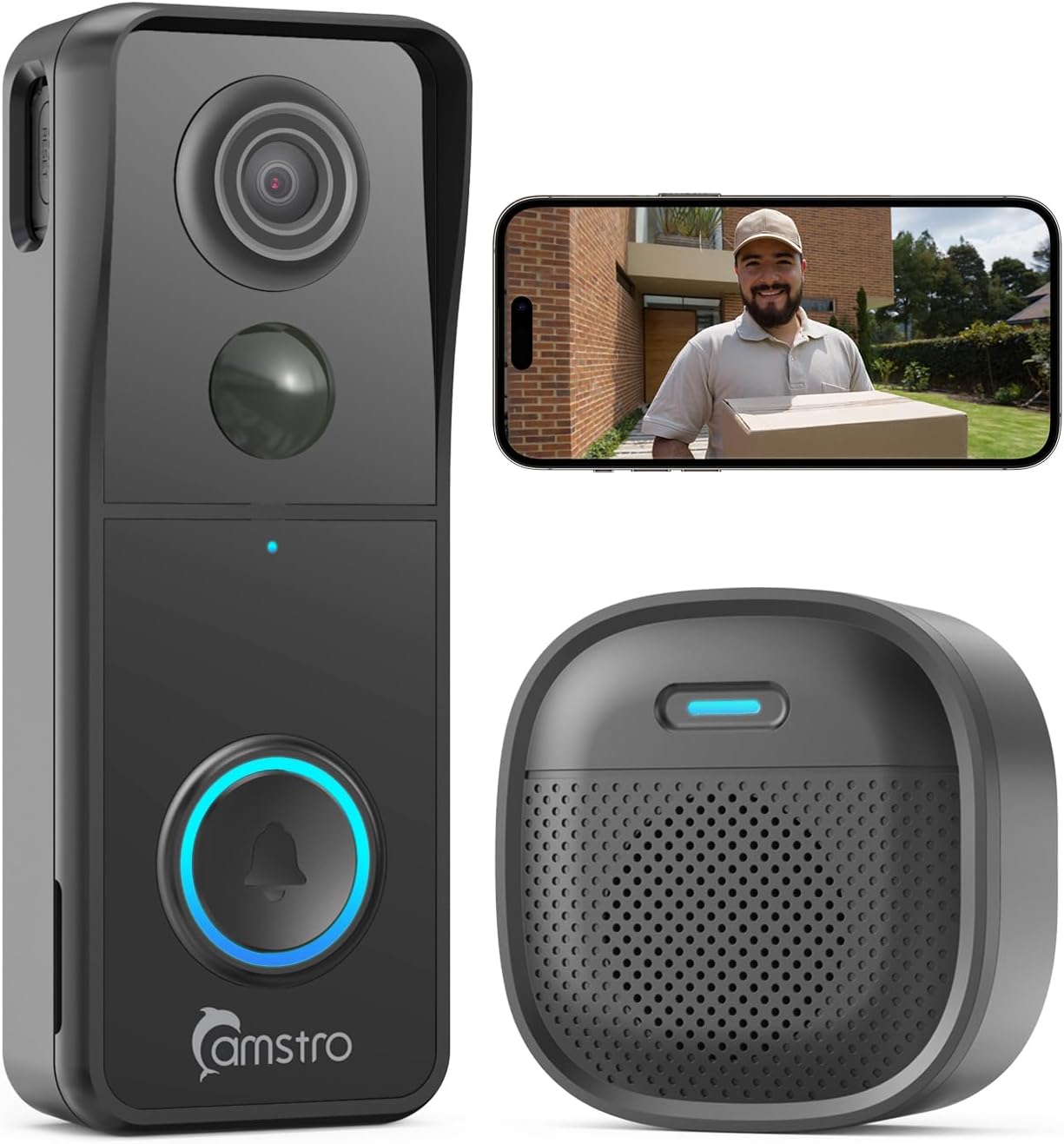 Wireless 5MP Video Doorbell Camera,AI Human Detection,Live View,2-Way Audio Included Chime,Night Vision, 2.4G Wi-Fi, Cloud Storage, Indoor/Outdoor Surveillance Cam (Black)