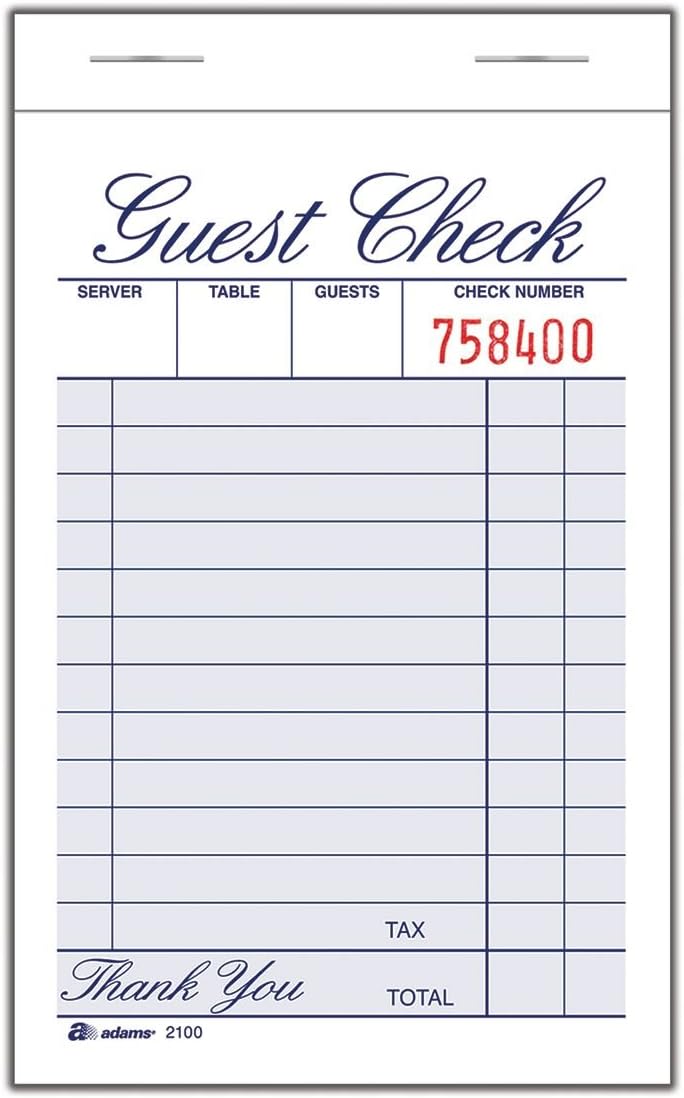 Adams Guest Check Pad, Single Part, White, 3-11/32″ x 5-7/16″, 100 Sheets/Pad, 12 Pads/Pack (2100-12)