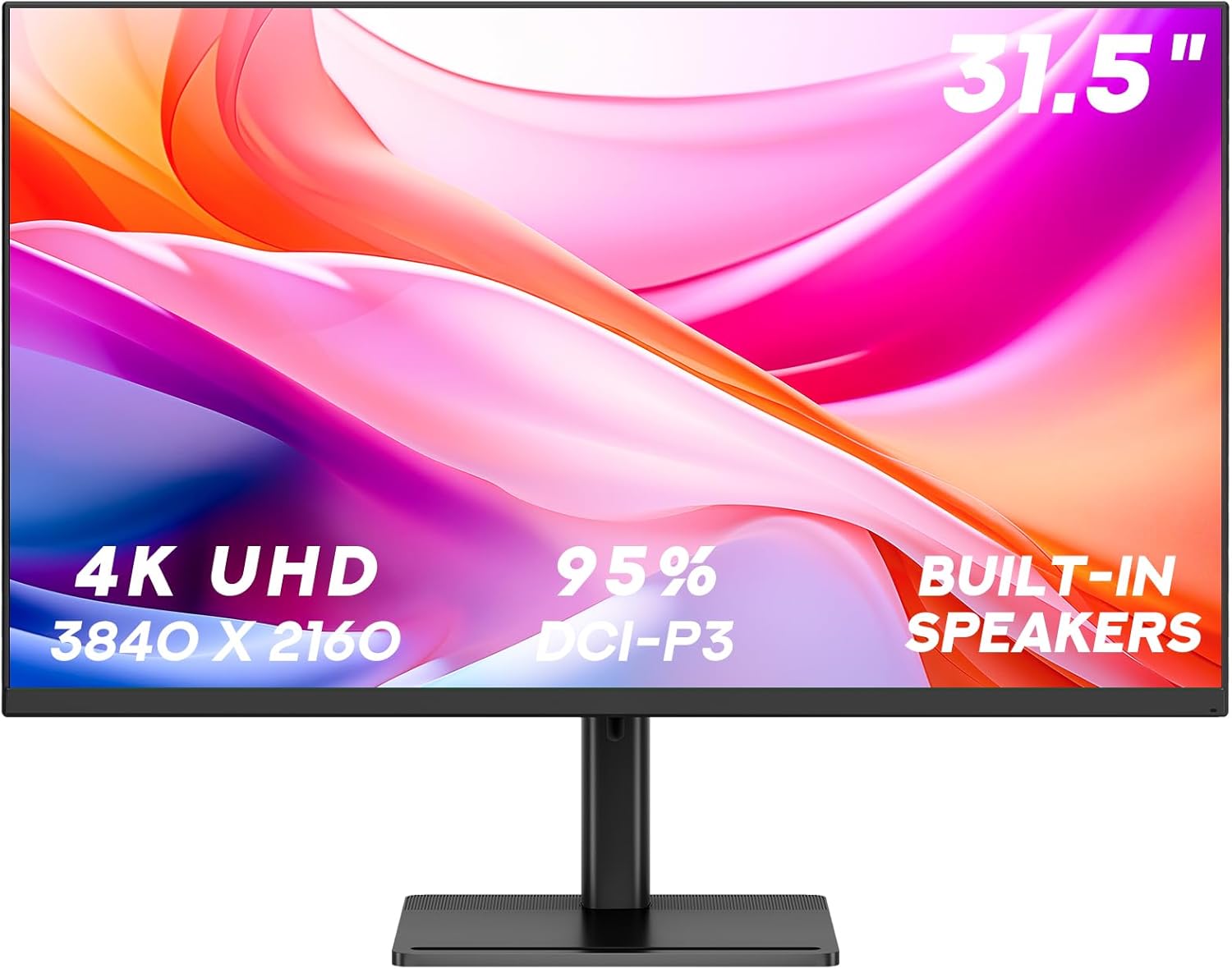 31.5 Inch 4k Monitor, 3840x2160p UHD Computer Monitor, USB-C Built-in Speakers HDR10 Adaptive Sync Frameless Monitor-95% DCI-P3, Eye Care, P32H2U