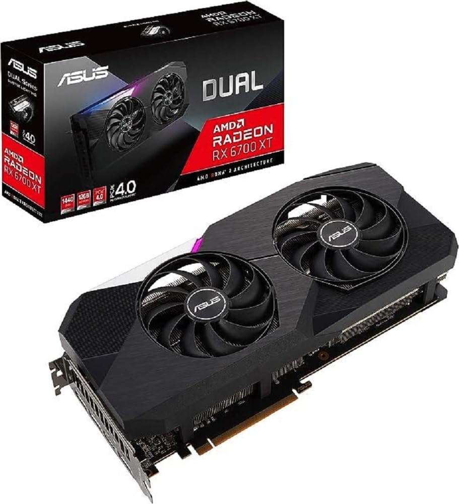 ASUS Dual AMD Radeon RX 6700 XT Standard Edition Gaming Graphics Card (AMD RDNA 2, PCIe 4.0, 12GB GDDR6 Memory, HDMI 2.1, DisplayPort 1.4a, Axial-tech Fan Design, 0dB Technology)