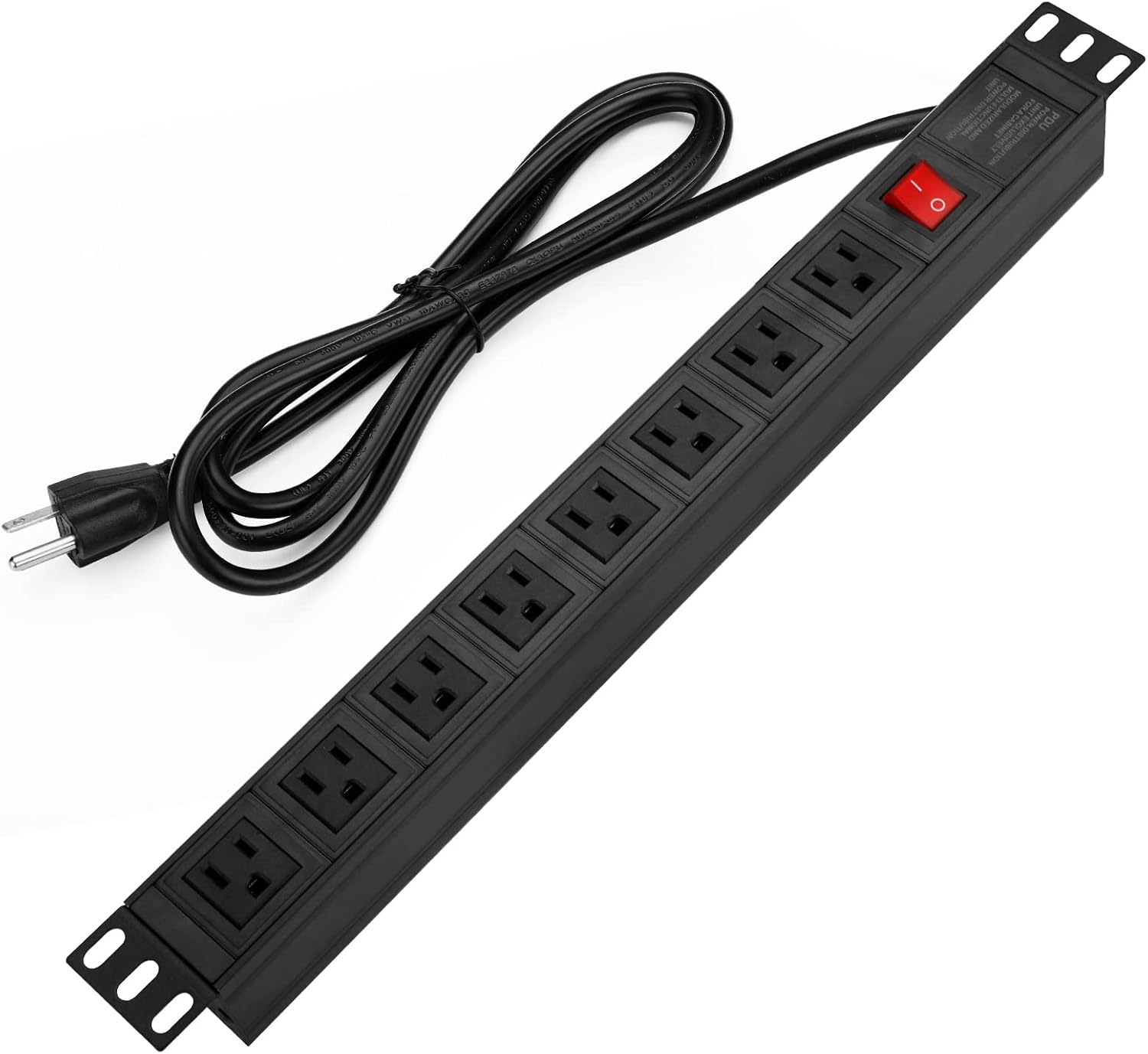 BTU Power Strip Surge Protector Rack-Mount PDU, 8 Right Angle Outlets Wide-Spaced, Mountable Power Strip Heavy Duty for Server Racks, Commercial, 300J (Black 6FT)