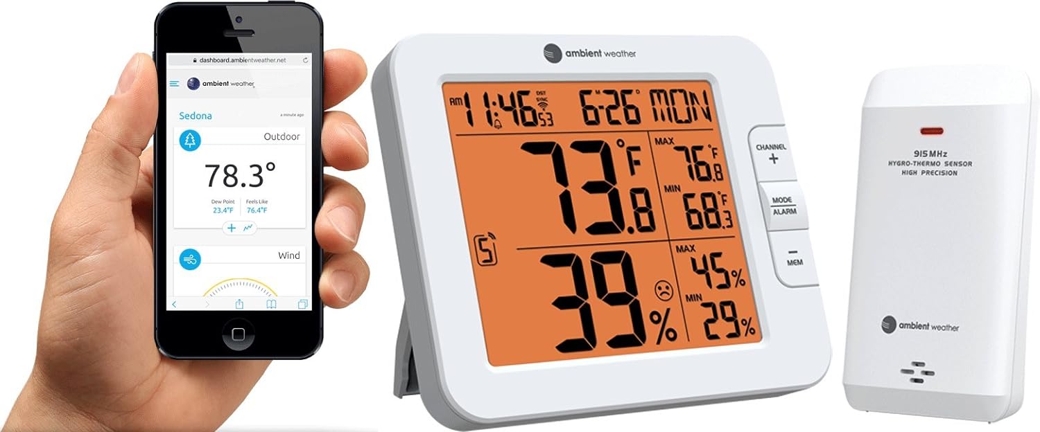 Ambient Weather WS-8482 7-Channel Wireless Internet Remote Monitoring Weather Station with Indoor/Outdoor Temperature & Humidity, Compatible with Alexa, White