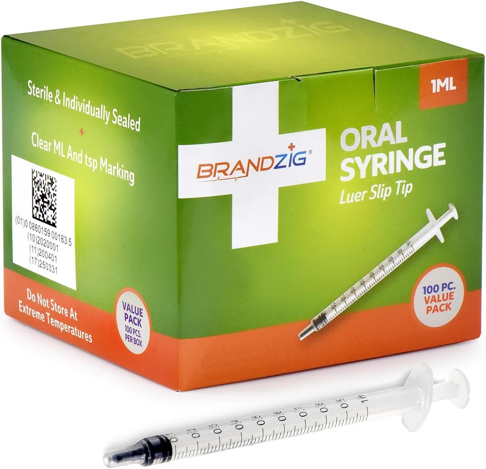 1ml Oral Syringe – 100 Pack – Luer Slip Tip, No Needle, Sterile Individually Blister Packed – Medicine Administration for Infants, Toddlers and Small Pets