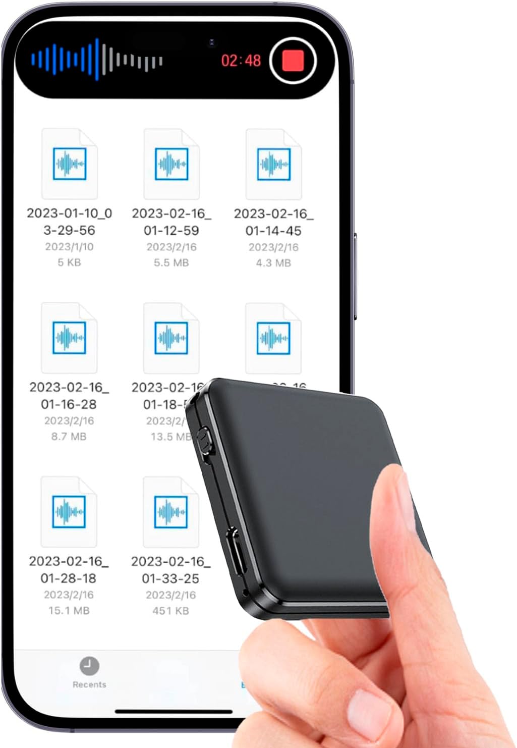 64G Magnetic Voice Recorder – 160 Hrs Battery Life, 800 Hrs Storage, 1536kpbs – Voice Activated, One-Button Recording, Phone and Computer Playback – Ideal for Lectures, Meetings, Interviews, Classes