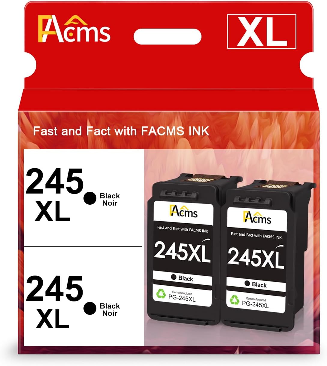 Remanufactured Canon 245XL Black Ink Replacement for Canon PG-245 PG-245XL PG 245XL 245 243 Ink Cartridge to use with Pixma MX492 MX490 MG2522 MG2520 MG2420 MG2920 MG2922 MG3022 Printer(2 Black)