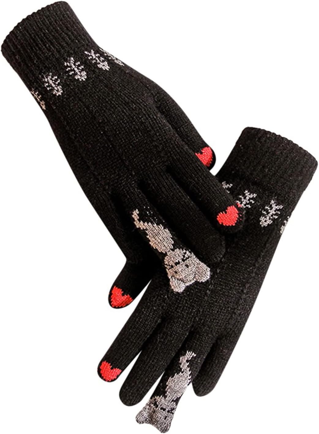 BCDlily Winter Knit Gloves Women Cute Cat Full Finger Gloves Touchscreen Mittens Thermal Glove