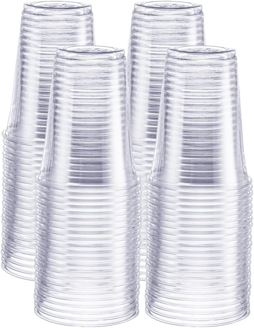 Comfy Package [16 oz. – 100 Pack Crystal PET Clear Plastic Cups for Party – Ideal for Cold Beverages, Smoothies, and Parties