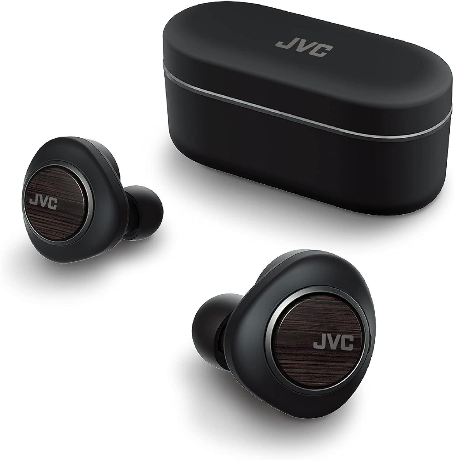 JVC Wood Carbon Driver (11mm) True Wireless Headphones, Bluetooth 5.2, Qualcomm Adaptive ANC with K2 Technology, 28 Hour Rechargeable Battery, Spiral Dot Pro Earpieces Included – HAFW1000T,Black