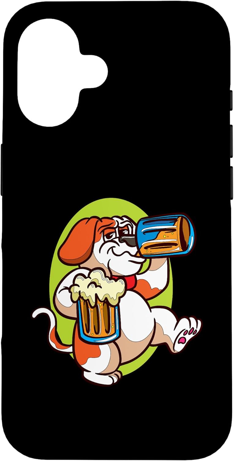 iPhone 16 Beer Time Cartoon Dog Enjoying Beers Fun Illustration Case