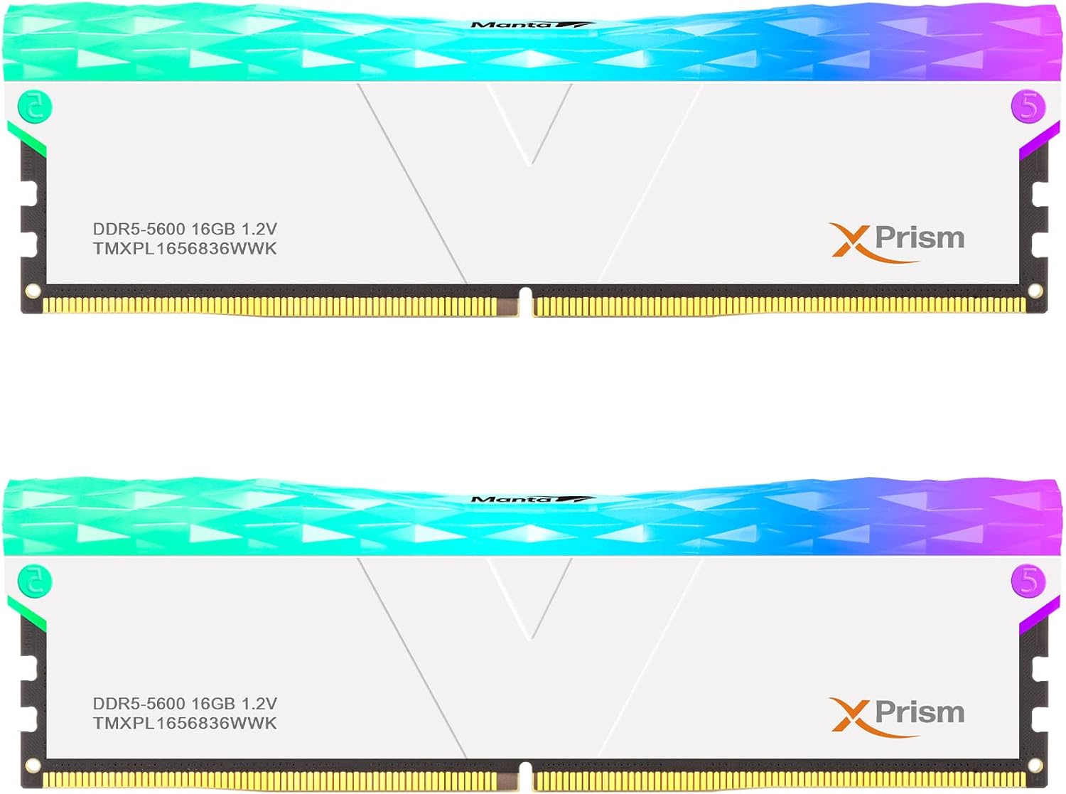 V-Color DDR5 Manta XPrism 32GB(16GBx2) 5600MHz 2Gx8 CL36 1.2V SK Hynix IC RGB Gaming Desktop Upgrade RAM Memory Module – White (TMXPL1656836WWK)