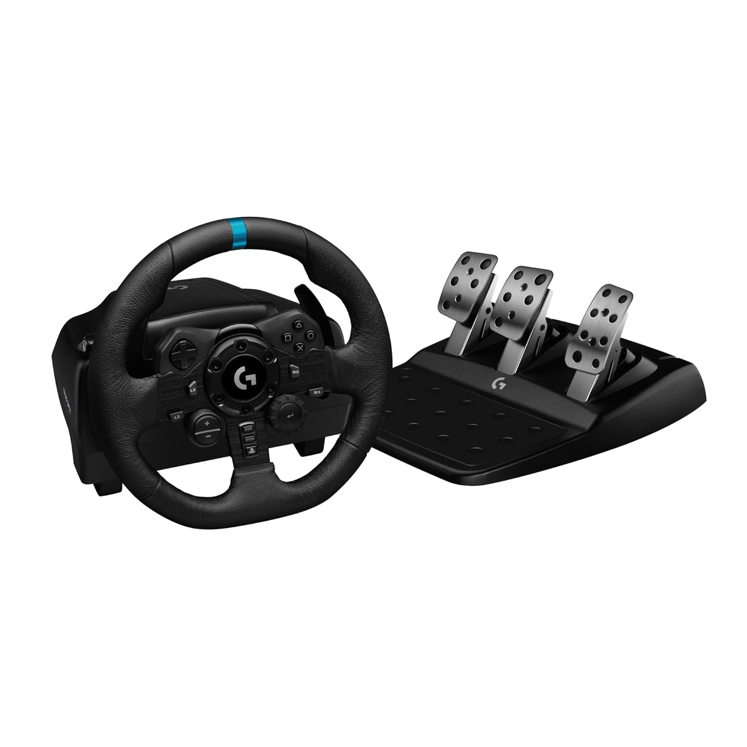 Logitech G923 Racing Wheel and Pedals, TRUEFORCE up to 1000 Hz Force Feedback, Responsive Driving Design, Dual Clutch Launch Control, Genuine Leather Wheel Cover, for PS5, PS4, PC, Mac – Black