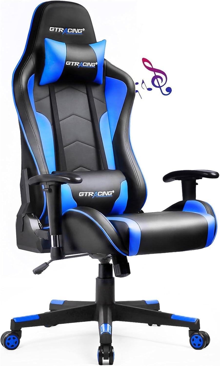 GTRACING Gaming Chair with Speakers Bluetooth Music Video Game Chair Audio Ergonomic Design Heavy Duty Office Computer Desk Chair（Blue）