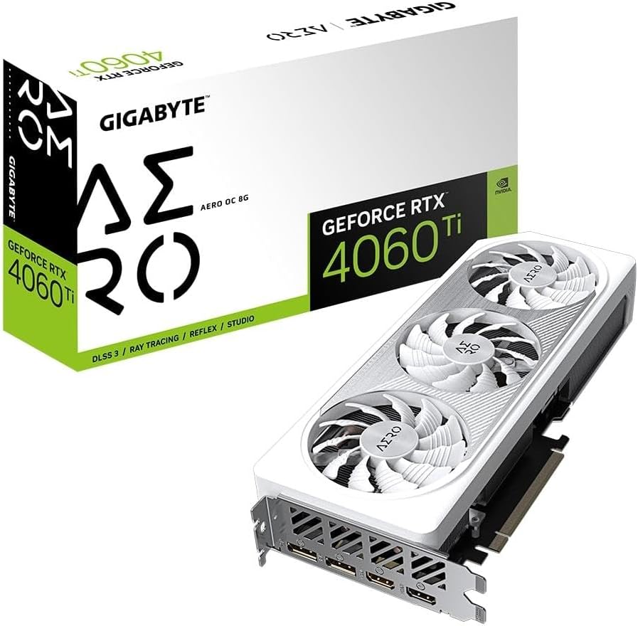 Gigabyte GeForce RTX 4060 TI AERO OC 8GB Graphics Card – 8GB GDDR6 18Gbps 128bit, PCI-E 4.0, 2X DisplayPort 1.4, 2X HDMI 2.1a, NVIDIA DLSS 3, Supports 4K, Ada Lovelace Arch, GV-N406TAERO OC-8GD