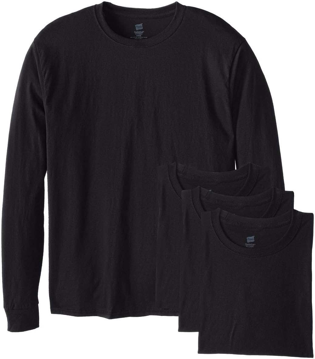 Hanes Men’s Essentials Long Sleeve T-Shirt Pack, Crewneck Cotton Tees, 4-Pack