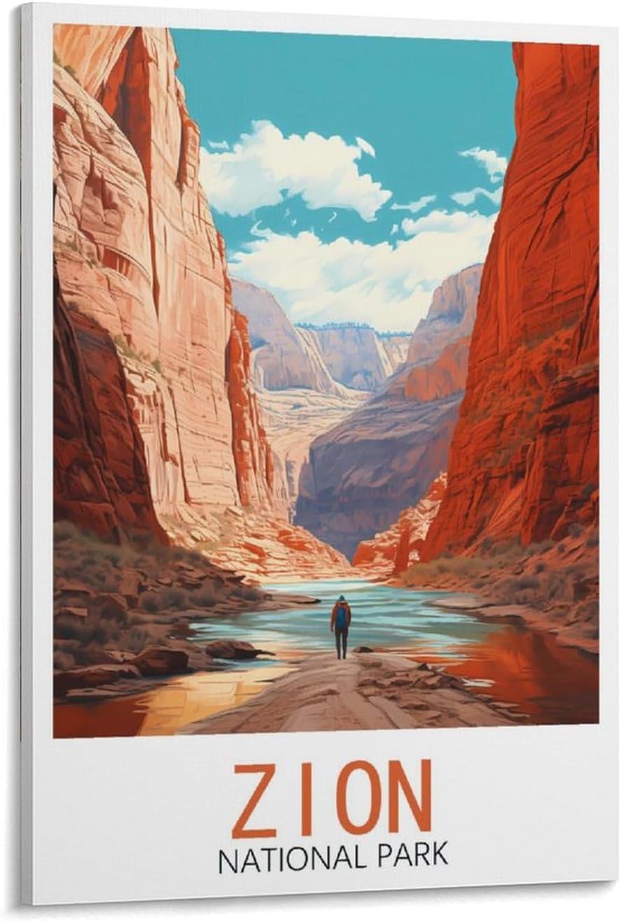 Zion National Park Vintage Travel Poster Landscape 20x30inch(50x75cm) Canvas Wall Art Poster Prints, Bedroom Living Room Decoration Painting