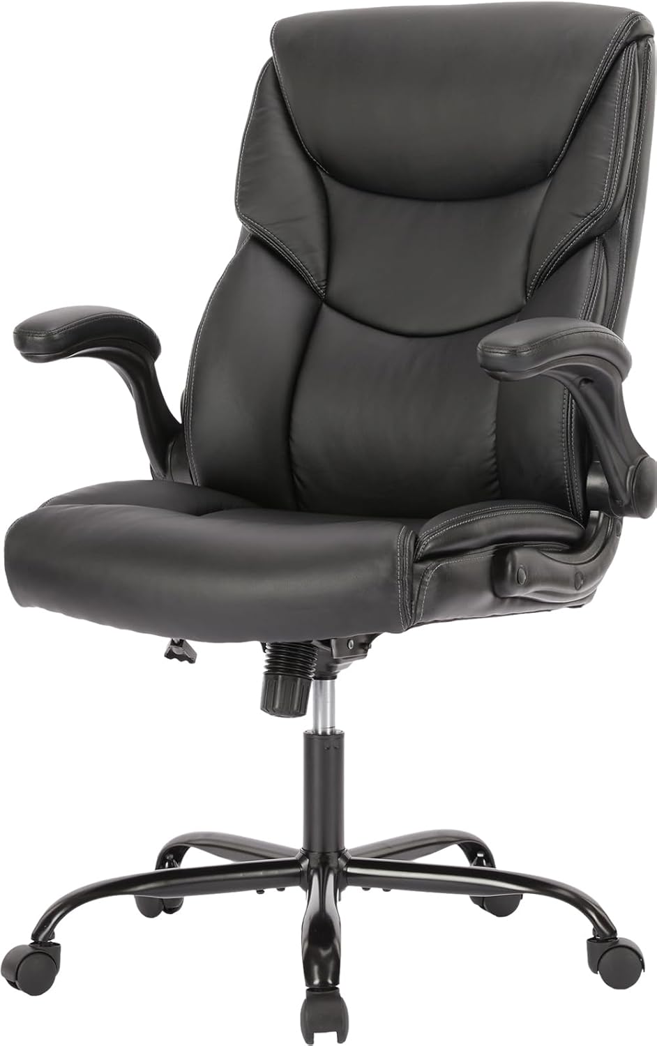 Ergonomic Executive Office Chair- PU Leather Desk Chair with Flip Up Armrests High Back Office Chair Height Adjustable Computer Chair Ergonomic Chair Swivel Task Chair, Black